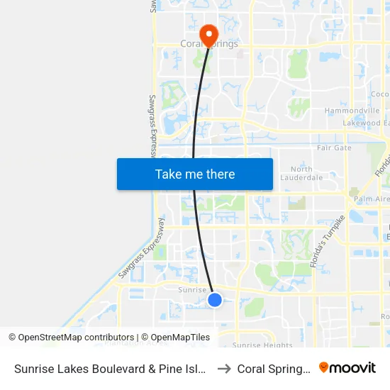 Sunrise Lakes Boulevard & Pine Island Road to Coral Springs, FL map
