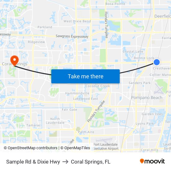 Sample Rd & Dixie Hwy to Coral Springs, FL map