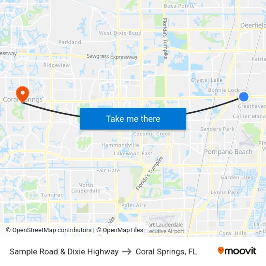 Sample Road & Dixie Highway to Coral Springs, FL map