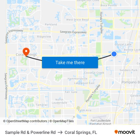 Sample Rd & Powerline Rd to Coral Springs, FL map
