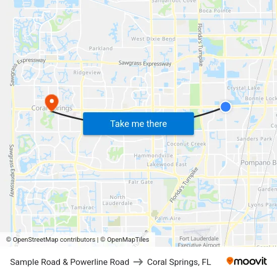 Sample Road & Powerline Road to Coral Springs, FL map