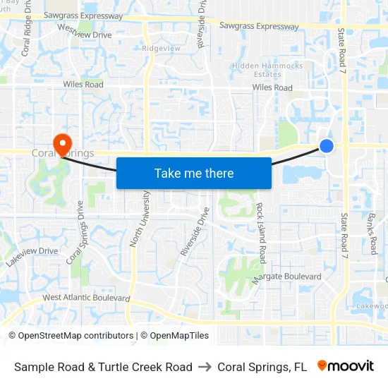 Sample Road & Turtle Creek Road to Coral Springs, FL map
