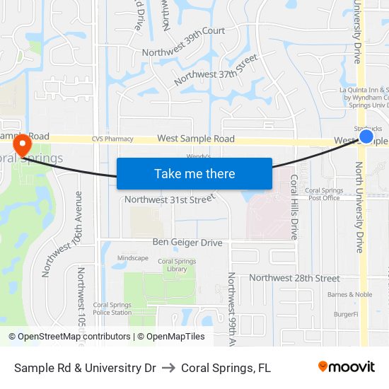 Sample Rd & Universitry Dr to Coral Springs, FL map