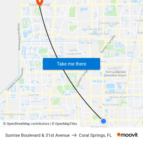 Sunrise Boulevard & 31st Avenue to Coral Springs, FL map