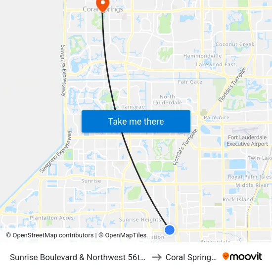 Sunrise Boulevard & Northwest 56th Avenue to Coral Springs, FL map
