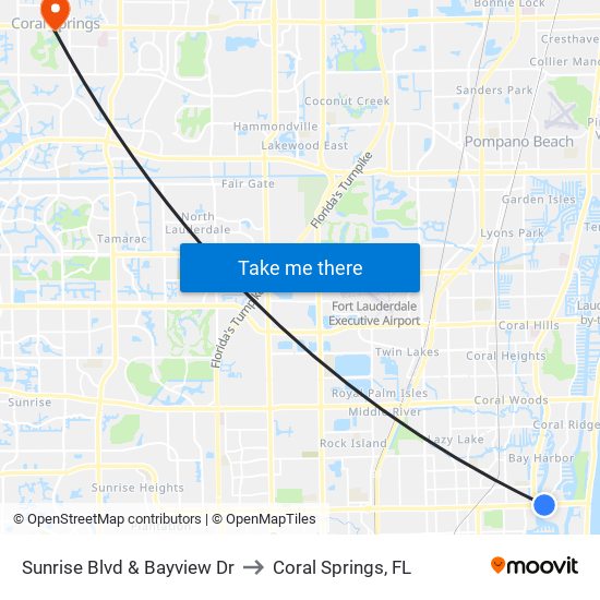 Sunrise Blvd & Bayview Dr to Coral Springs, FL map