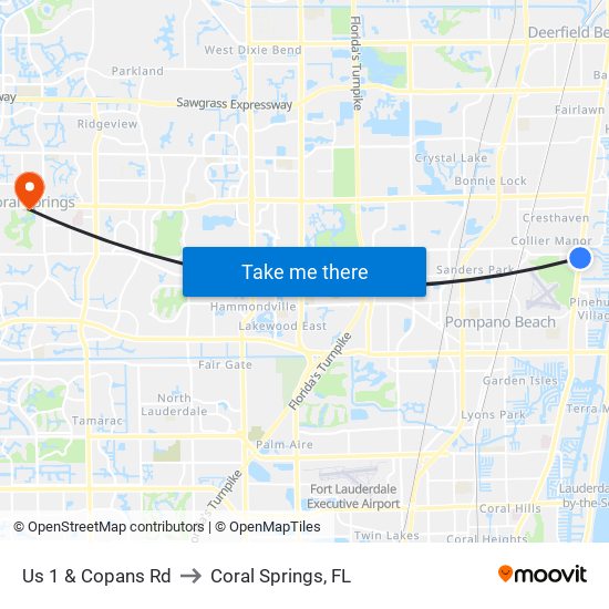 Us 1 & Copans Rd to Coral Springs, FL map