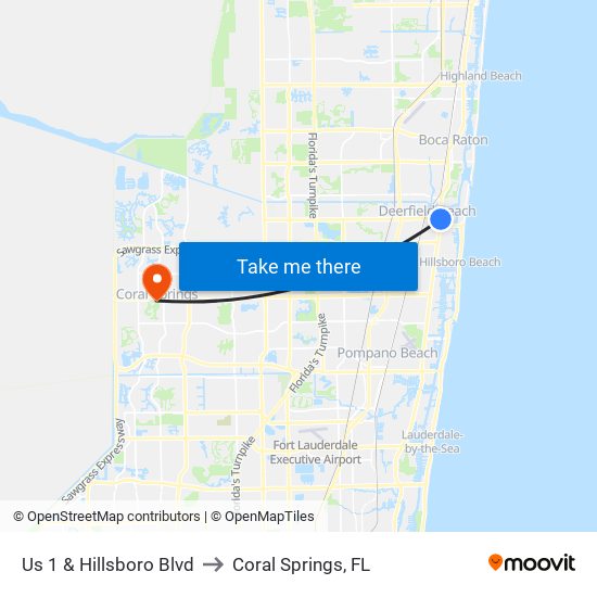 Us 1 & Hillsboro Blvd to Coral Springs, FL map