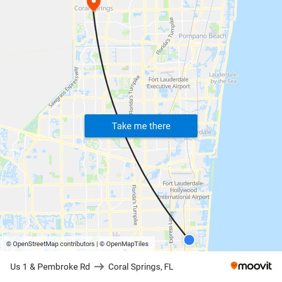 Us 1 & Pembroke Rd to Coral Springs, FL map