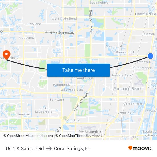 US 1 & Sample Rd to Coral Springs, FL map