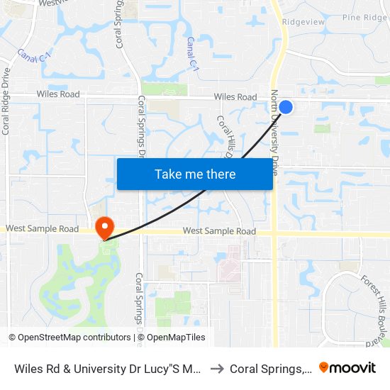 Wiles Rd & University Dr Lucy"S Market to Coral Springs, FL map