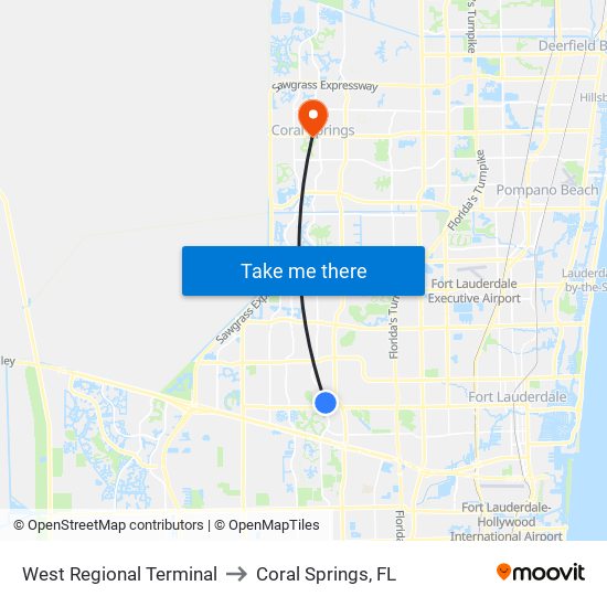 West Regional Terminal to Coral Springs, FL map