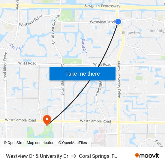 Westview Dr & University Dr to Coral Springs, FL map