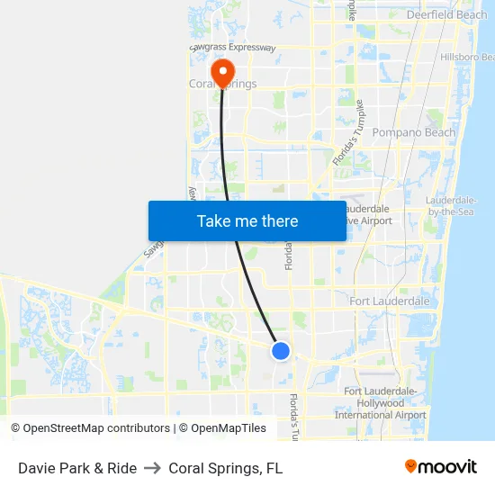 Davie Park & Ride to Coral Springs, FL map