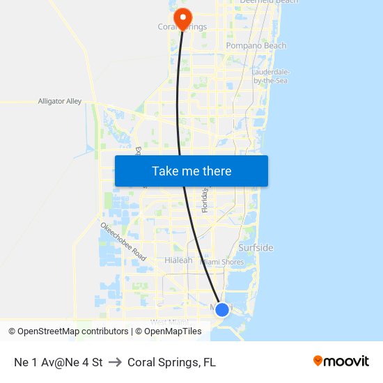 Ne 1 Av@Ne 4 St to Coral Springs, FL map