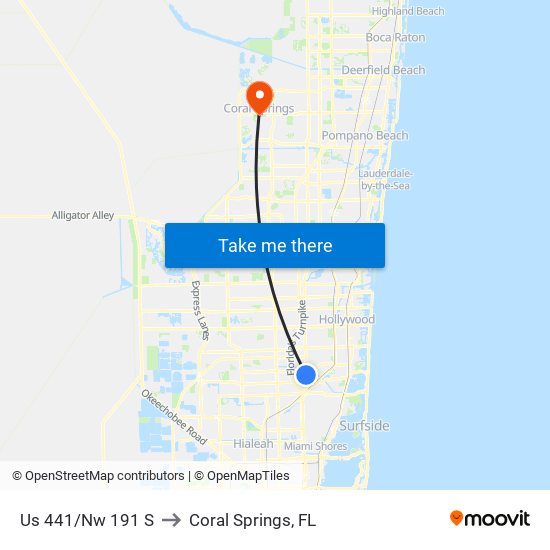 Us 441/Nw 191 S to Coral Springs, FL map