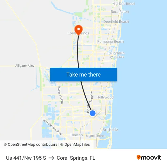 Us 441/Nw 195 S to Coral Springs, FL map