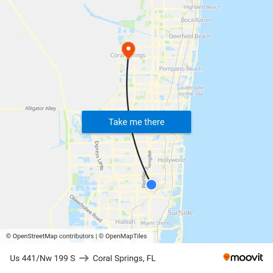Us 441/Nw 199 S to Coral Springs, FL map
