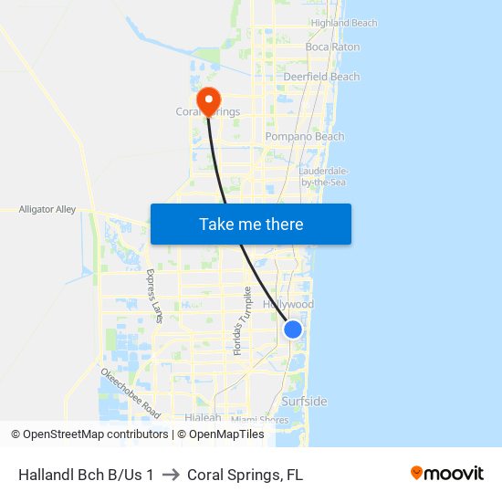 Hallandl Bch B/Us 1 to Coral Springs, FL map