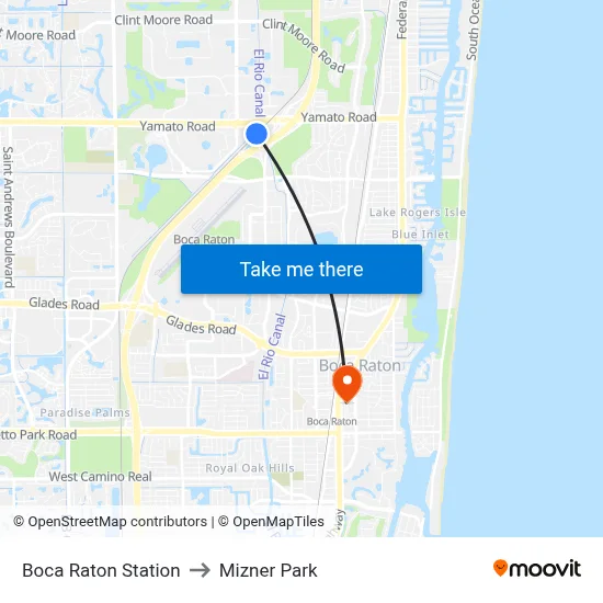 Boca Raton Station to Mizner Park map