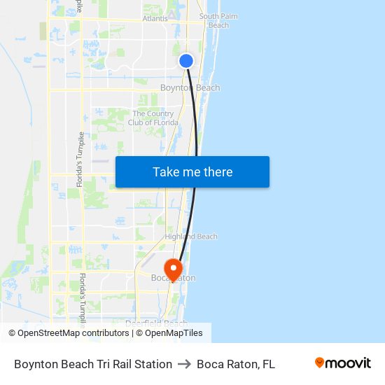 Boynton Beach Tri Rail Station to Boca Raton, FL map