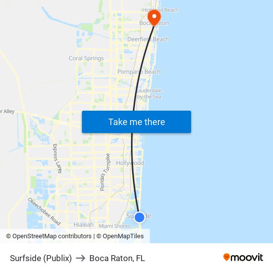 Surfside (Publix) to Boca Raton, FL map