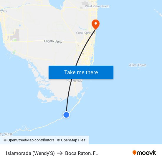 Islamorada (Wendy'S) to Boca Raton, FL map