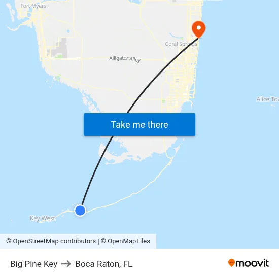 Big Pine Key to Boca Raton, FL map