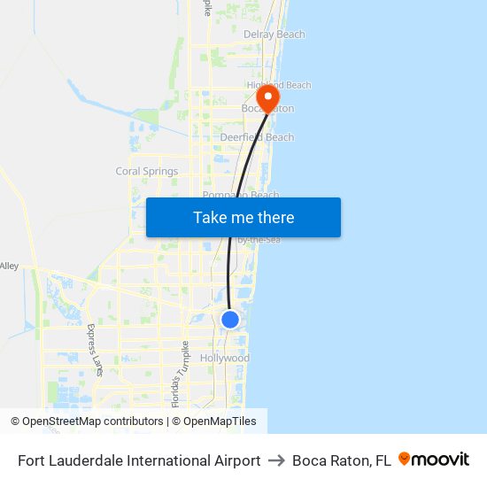 Fort Lauderdale International Airport to Boca Raton, FL map