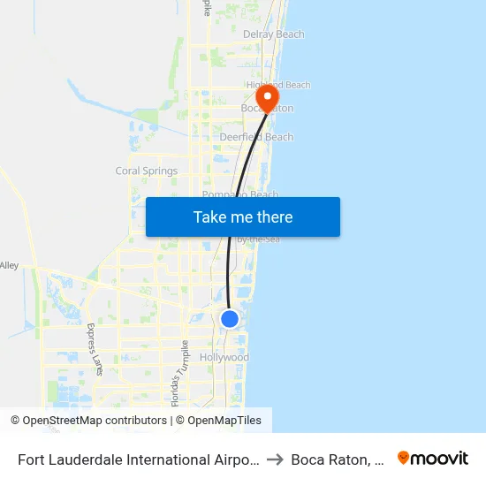 Fort Lauderdale International Airport to Boca Raton, FL map