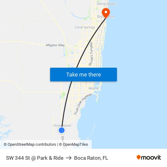 SW 344 St @ Park & Ride to Boca Raton, FL map