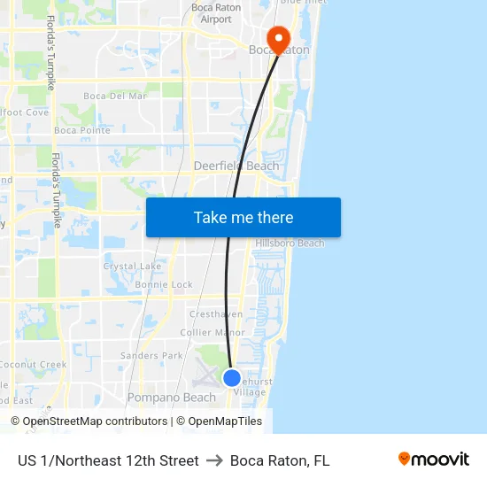 US 1/Northeast 12th Street to Boca Raton, FL map