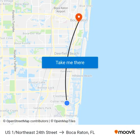 US 1/Northeast 24th Street to Boca Raton, FL map