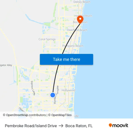 Pembroke Road/Island Drive to Boca Raton, FL map
