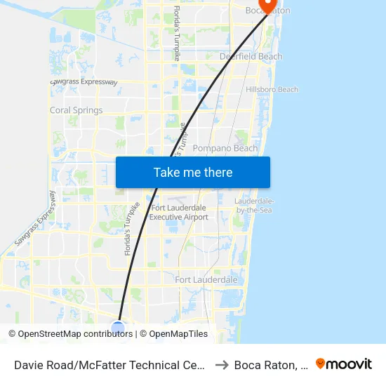 Davie Road/McFatter Technical Center to Boca Raton, FL map