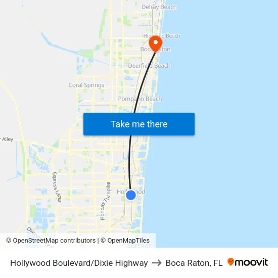Hollywood Boulevard/Dixie Highway to Boca Raton, FL map