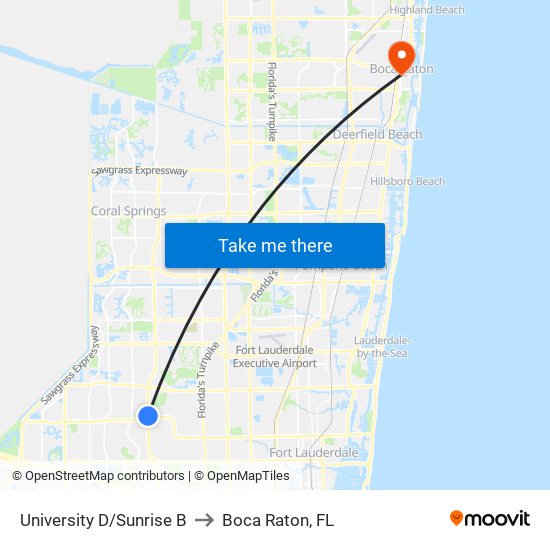University D/Sunrise B to Boca Raton, FL map