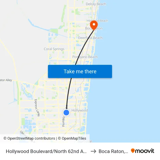 Hollywood Boulevard/North 62nd Avenue to Boca Raton, FL map