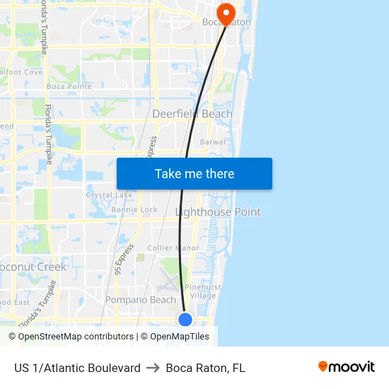 US 1/Atlantic Boulevard to Boca Raton, FL map