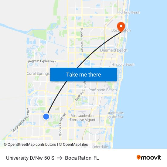 University D/Nw 50 S to Boca Raton, FL map