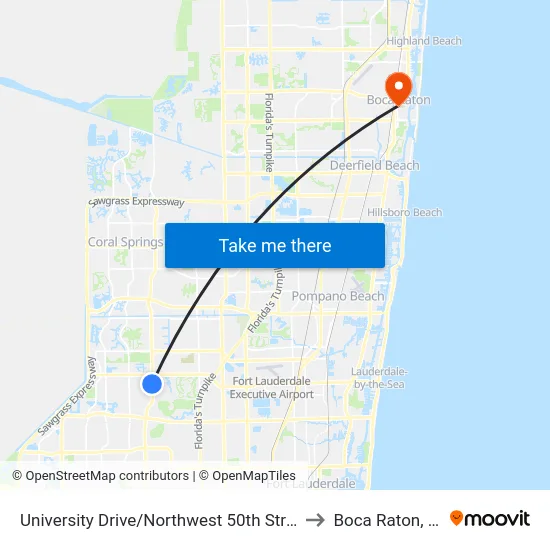 University Drive/Northwest 50th Street to Boca Raton, FL map