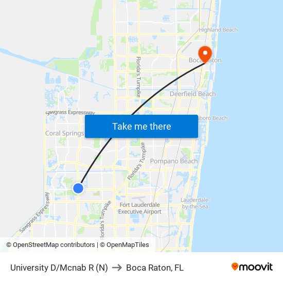 University D/Mcnab R (N) to Boca Raton, FL map