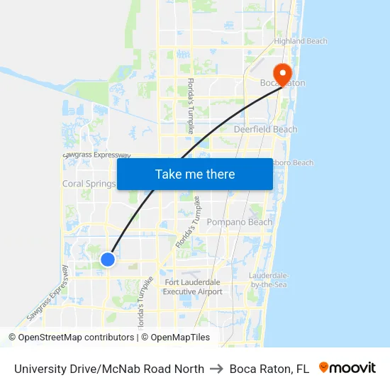 University Drive/McNab Road North to Boca Raton, FL map