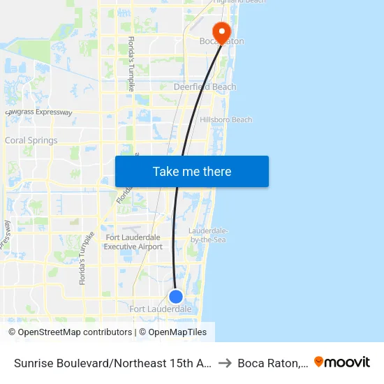 Sunrise Boulevard/Northeast 15th Avenue to Boca Raton, FL map
