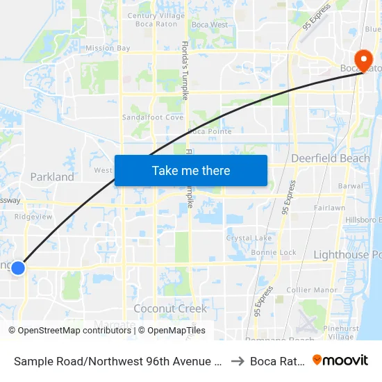 Sample Road/Northwest 96th Avenue (Coral Hills Drive) to Boca Raton, FL map