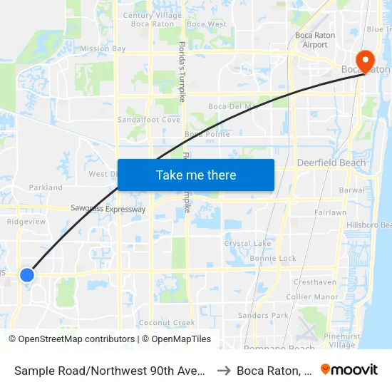 Sample Road/Northwest 90th Avenue to Boca Raton, FL map