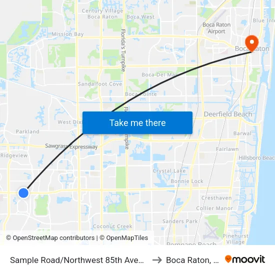 Sample Road/Northwest 85th Avenue to Boca Raton, FL map