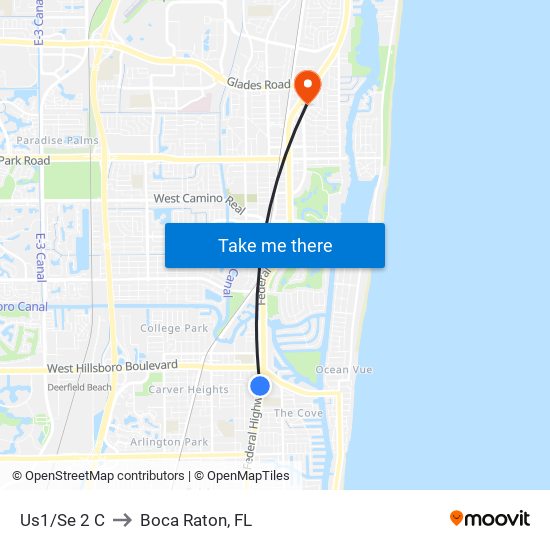 Us1/Se 2 C to Boca Raton, FL map