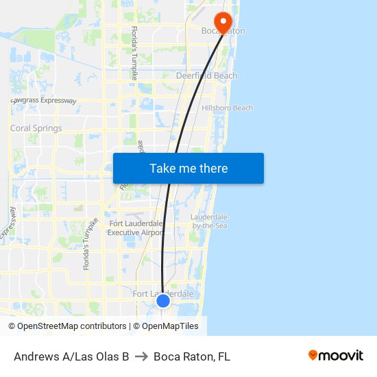 Andrews A/Las Olas B to Boca Raton, FL map