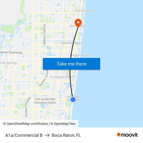 A1a/Commercial B to Boca Raton, FL map